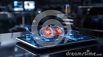 Digital health tools visualizing brain activity healthcare setting interactive display modern technology futuristic concept Cartoon Illustration