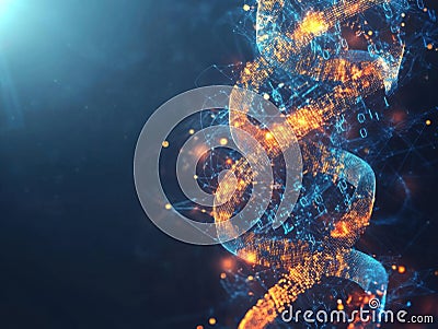 Digital Helix, Exploring Data's Genetic Code Mysteriously Stock Photo