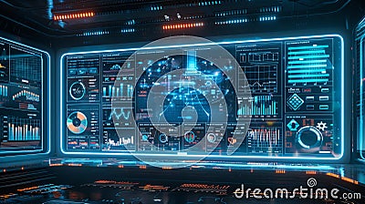 Digital holographic display showcasing scientific data and graphs for modern analytical applications Generative AI Stock Photo
