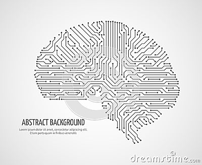 Digital human brain with computer circuit board. Electronic medicine technology vector concept Vector Illustration