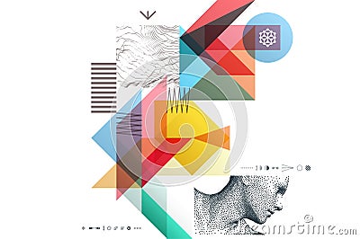 Digital human head constructing from dots. Technology and robotics concept. Stipple effect. Art composition. Abstract transparency Vector Illustration