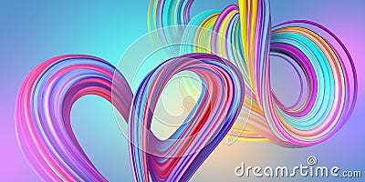 Digital illustration, abstract horizontal wide wallpaper with colorful twisted lines Cartoon Illustration