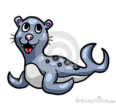 Adorable Funny Little Grey Seal Cartoon Illustration