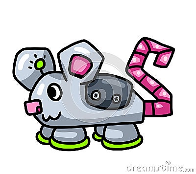 A Adorable Happy Robot Mouse Cartoon Illustration