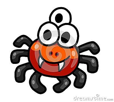 Adorable Happy Three Eyed Orange Spider Cartoon Illustration