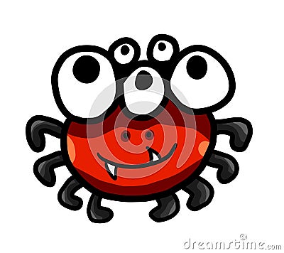 Adorable Five Eyed Red Spider Cartoon Illustration