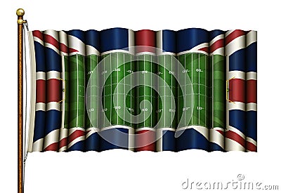 American Football Field & British Flag Combined on a Flag Pole â€“ 3D Illustration Stock Photo