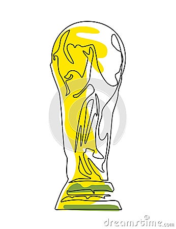 Digital illustration art of contour drawing the trophy cup. Vector Illustration