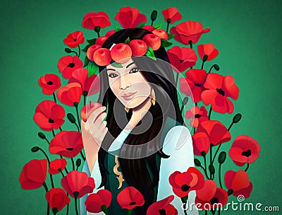 Digital illustration of asian girl Cartoon Illustration