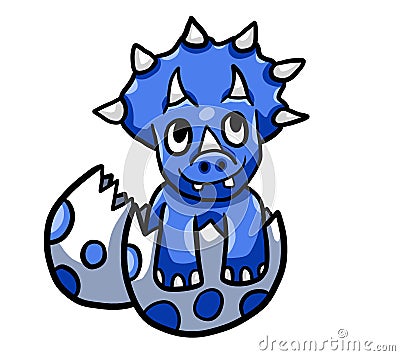 Blue Baby Triceratops Cartoon Illustration