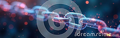 Digital illustration of blockchain chain with glowing links. Smart contracts executed. Image displays secure agreements, Cartoon Illustration