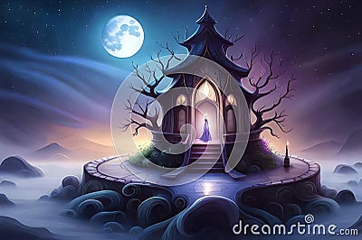 digital illustration of A bottle of magic potion in a dark fantasy forest Cartoon Illustration