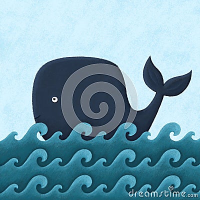 Illustration of cachalot swimming in the ocean Cartoon Illustration