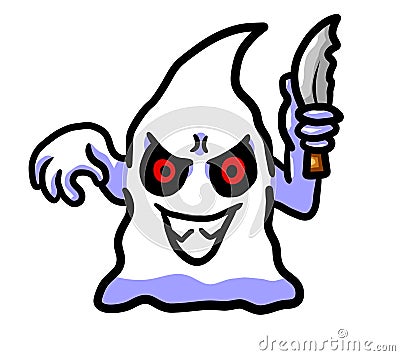 Creepy Ghost With A Knife Cartoon Illustration