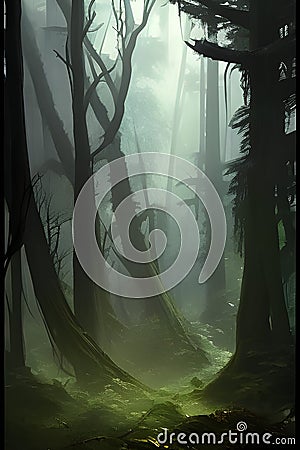 Dark Gloomy Forest Cartoon Illustration