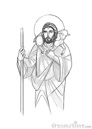 Jesus Christ Good Shepherd illustration Cartoon Illustration