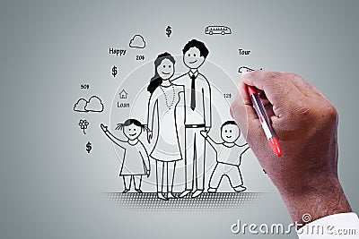 Family caring and planning concept Cartoon Illustration