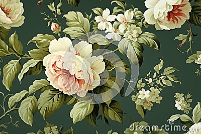 Digital illustration of flower blossom in green tone, flowers blooming in summer, Generative AI Cartoon Illustration