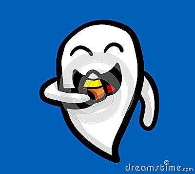 Adorable Ghost Eating Candy Corn Cartoon Illustration