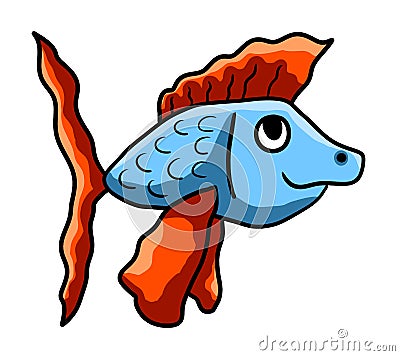 Curious Happy Fish Cartoon Illustration