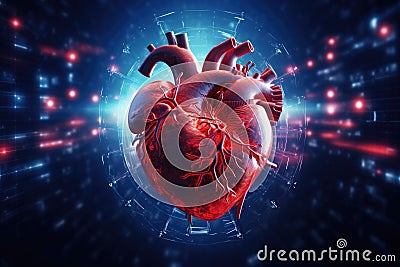 Digital illustration of heart in colour background. 3d rendering, Human heart on blue background. 3d rendering, 3d illustration Cartoon Illustration