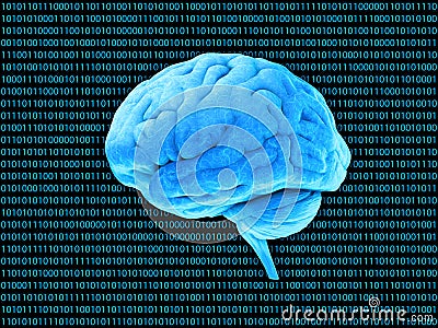 Digital brain binary system Cartoon Illustration