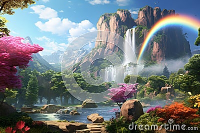 Digital illustration of a majestic rainbow. Generative ai Cartoon Illustration