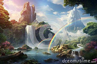 Digital illustration of a majestic rainbow. Generative ai Cartoon Illustration