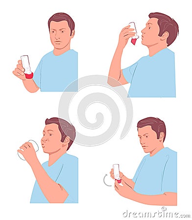 Digital illustration of man line using an inhaler Cartoon Illustration