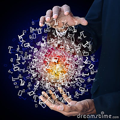 Digital illustration of Man showing the binary digits Cartoon Illustration