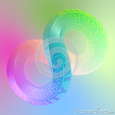 Digital illustration of a neon color Mobius strip. Abstract background 3d render Cartoon Illustration