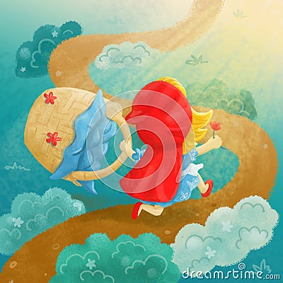 Digital illustration `Once upon a time - wavy road` Stock Photo