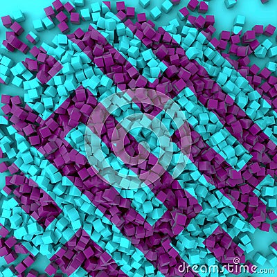 Digital illustration of a pattern consisting of many small three-dimensional cubes. 3d rendering Cartoon Illustration
