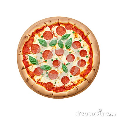 Digital Illustration Of A Pizza With Salami And Basil Stock Photo