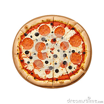 Digital Illustration Of A Pizza With Salami And Olives Stock Photo