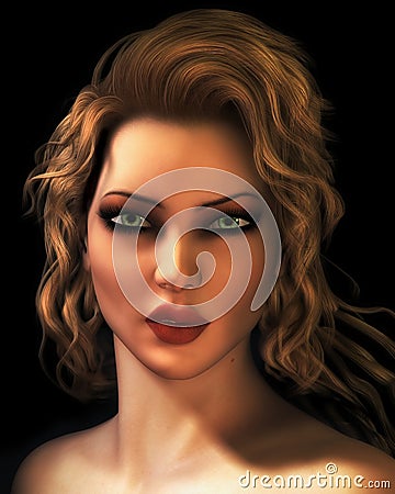 Digital Illustration Portrait of Young Blond Woman Cartoon Illustration