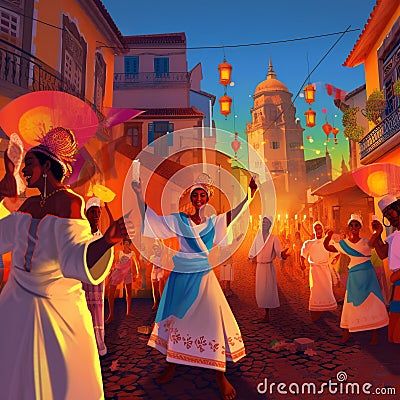 Vibrancy of Spirit: Candomblé Celebrations in Salvador Cartoon Illustration