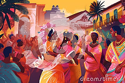 Vibrancy of Spirit: Candomblé Celebrations in Salvador Cartoon Illustration