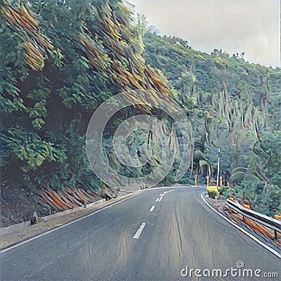 Digital Illustration Of The Road In Mountains, Summer Holiday Travel In Philippines, Stock Photo