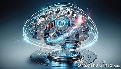 Advanced Artificial Intelligence Robotic Brain with Glowing Circuits Cartoon Illustration