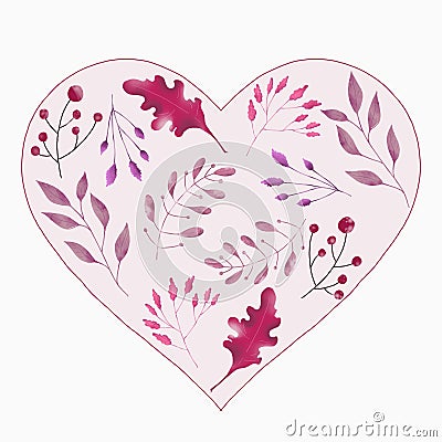 Digital illustration of the shape of a red heart with a floral ornament inside, hand-drawn Cartoon Illustration