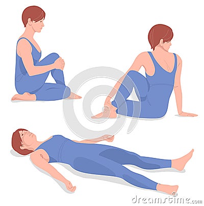 Digital illustration of woman line doing stretching exercises Cartoon Illustration