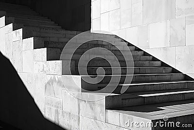 Digital image of abstract black and white photo of shadows cast on the side of stairs, creating geometric patterns in an architec Cartoon Illustration