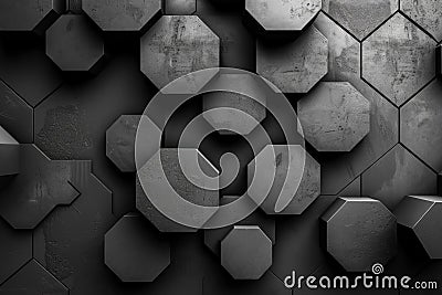 Digital image of black background with dark hexagon grid pattern, simple and minimalistic wallpaper design for techthemed project Cartoon Illustration