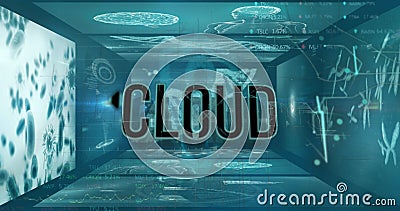 Digital image of cloud text moving over graphical medical structure Stock Photo