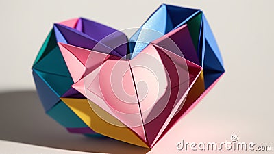 A Digital Image Illustrating A Brilliantly Colorful Origami Heart AI Generative Stock Photo
