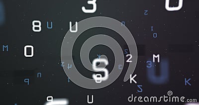 Digital image of random alphabets and numbers moving and changing against black background Stock Photo