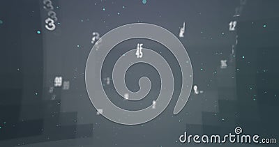 Digital image of random alphabets and numbers moving and changing against grey background Stock Photo