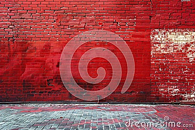 Digital image of red brick wall background, red color, red bricks, red texture, Cartoon Illustration