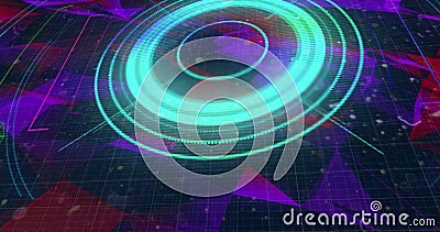 Digital image of round scope scanner against plexus network on blue background Stock Photo